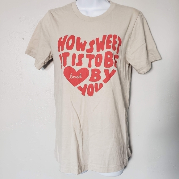 Bella Canvas Small Beige Short Sleeve Graphic Tee How Sweet It Is Valentine's - Picture 1 of 5